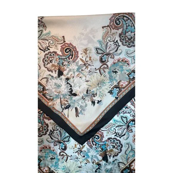 2/$30 NEW White Aqua Ivory Gray Black Floral Delicate Flower Silky Fashion Scarf - Picture 6 of 14